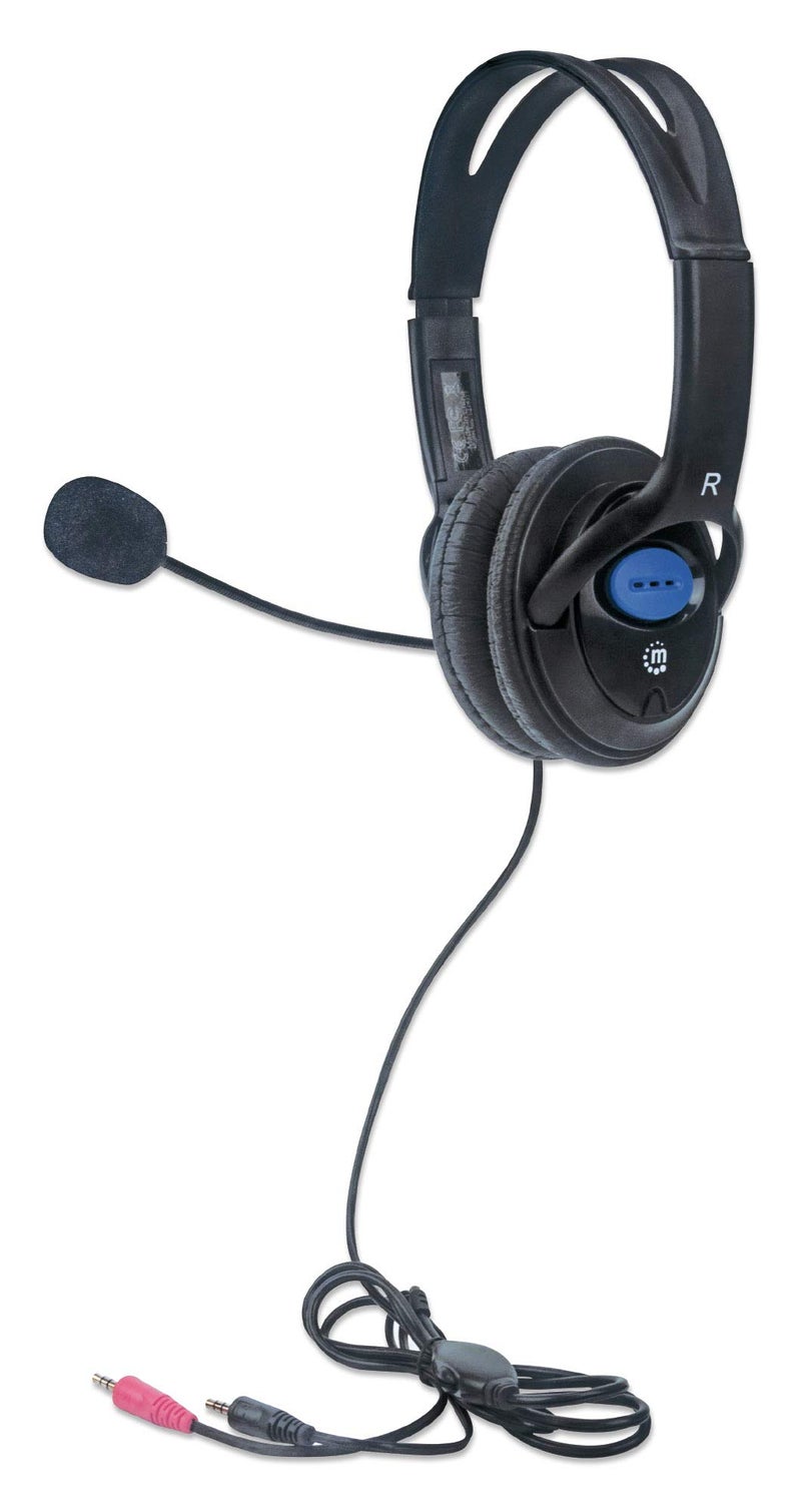 Manhattan Stereo Headset â€” Lightweight Over-Ear Design, 6 ft. (1.8 m) Connecting Cable and Two 3.5 mm Plugs for Audio and Built-in Adjustable Microphone - Image 1